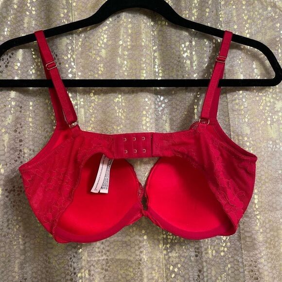 Victoria’s Secret Dream Angels Red Gold Lace Push Up Bra 32DD - Picture 2 of 7